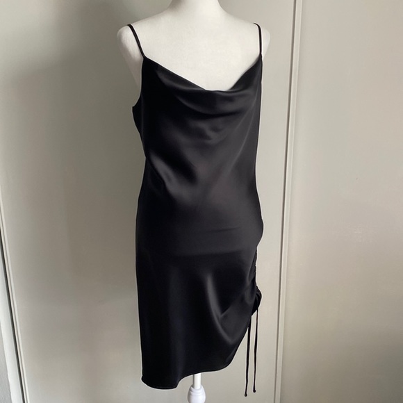 Forever 21 Dresses & Skirts - New Forever 21 Ladies Modern Little Black Satin Slip Cowl Neck Side Cinch Detail